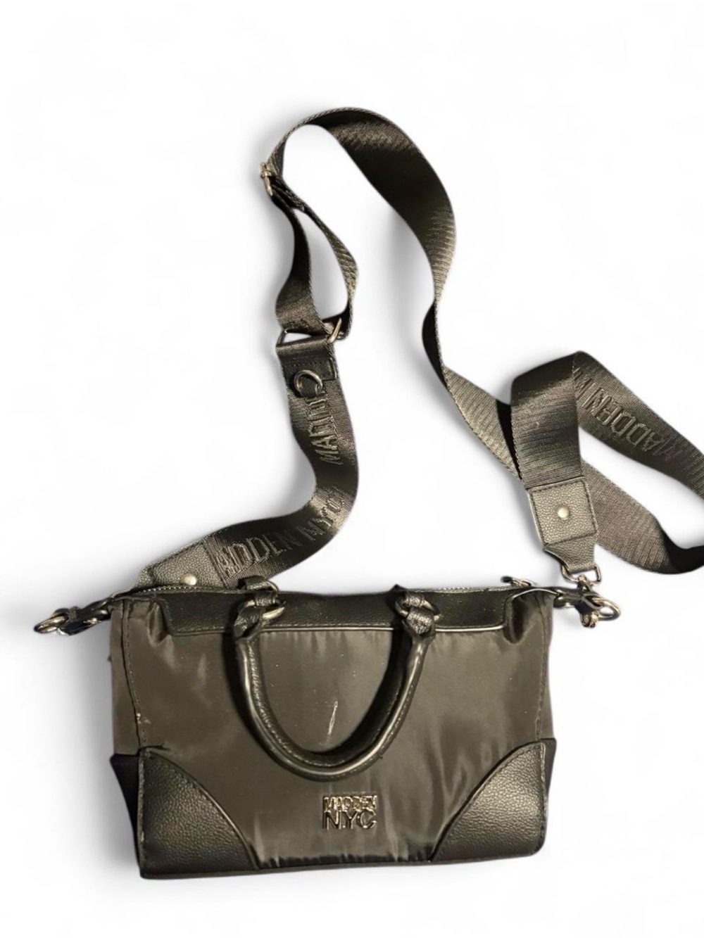 Grey Nylon Crossbody Bag with Logo Accent